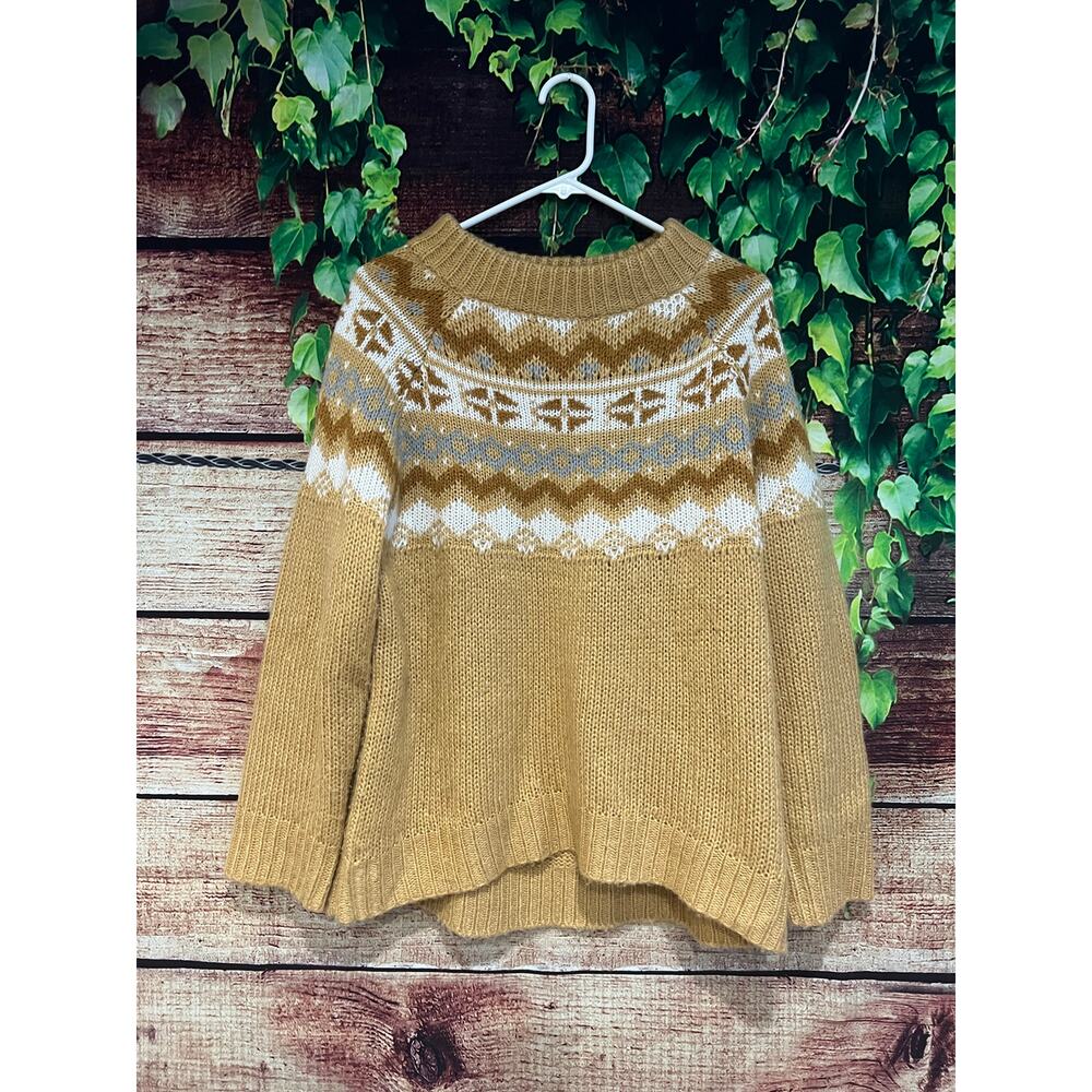 Easel Fair Isle Knit Crewneck Sweater Winter Ski Sweater Camel Women's Large